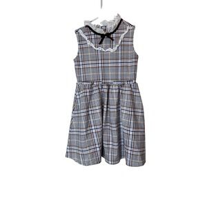 Janie and Jack Dress Girls 7 Blue Brown Plaid Sleeveless Ruffle Collar Holiday